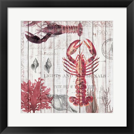 Framed Lobsters on Driftwood Panel Print