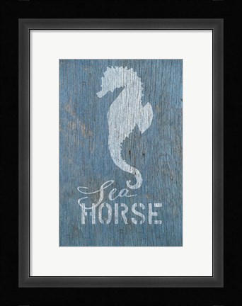 Framed Seahorse on Blue Print