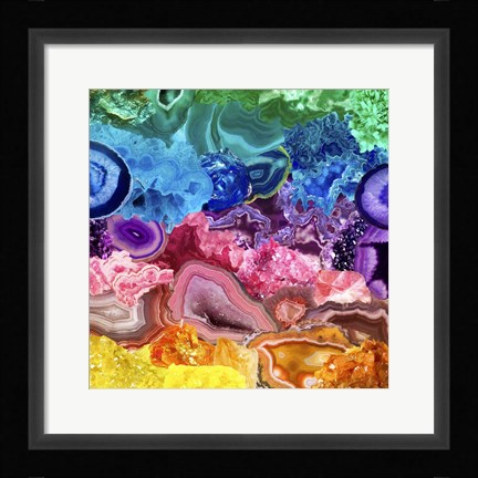 Framed Rainbow of Crystals and Geodes Print