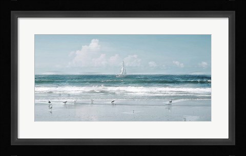 Framed Shore Birds and a Sailboat Print
