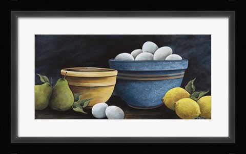 Framed Blue Bowl with Eggs Print