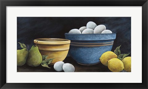 Framed Blue Bowl with Eggs Print