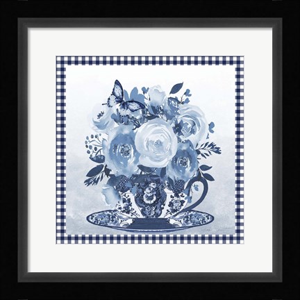 Framed Blue Teacup Bouquet C Print
