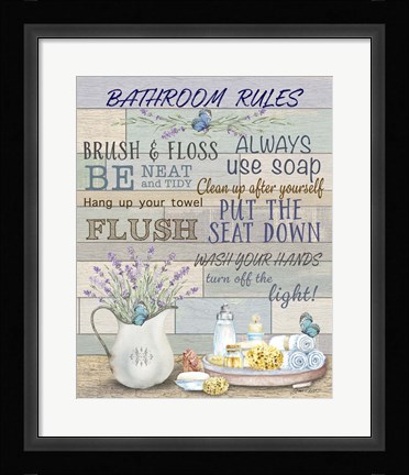 Framed Lavender Bathroom Rules Print