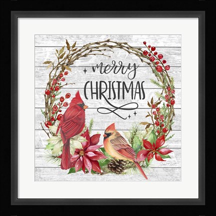 Framed Cardinal Christmas Wreath Print