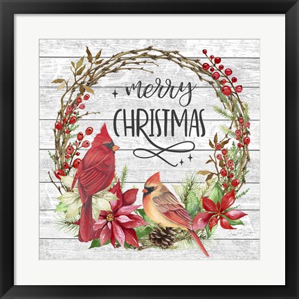 Framed Cardinal Christmas Wreath Print