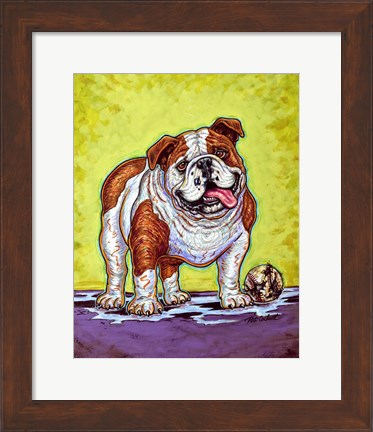 Framed Bulldog and Baseball Print