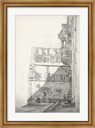 Framed European Building Sketch I Print