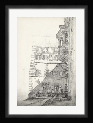 Framed European Building Sketch I Print
