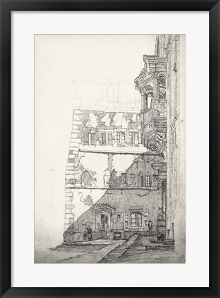 Framed European Building Sketch I Print