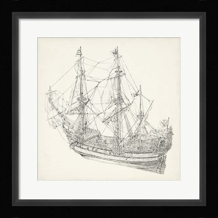 Framed Antique Ship Sketch I Print