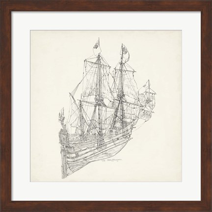 Framed Antique Ship Sketch III Print