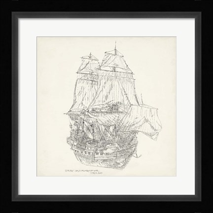 Framed Antique Ship Sketch V Print