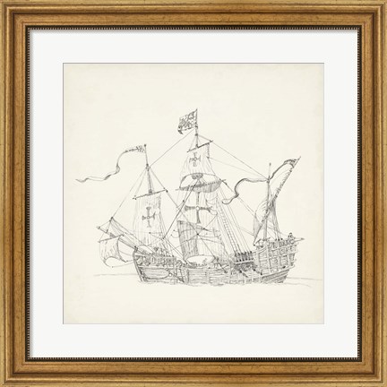 Framed Antique Ship Sketch VI Print