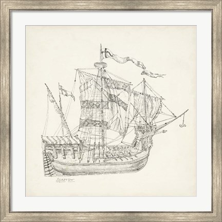 Framed Antique Ship Sketch VIII Print
