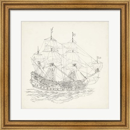 Framed Antique Ship Sketch IX Print