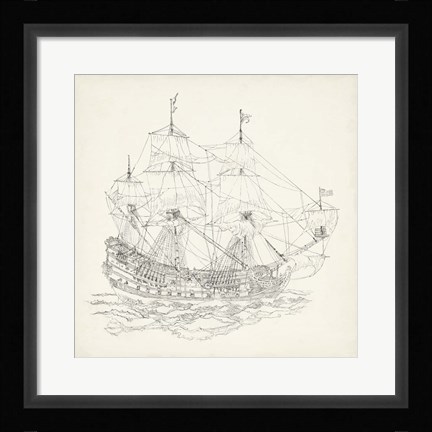 Framed Antique Ship Sketch IX Print