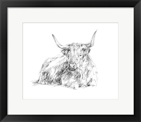 Framed Highland Cattle Sketch I Print