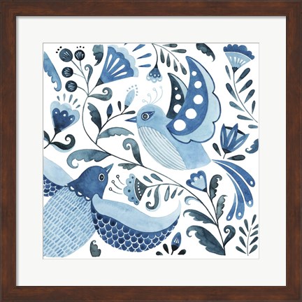 Framed Blue Bird Folk II Print