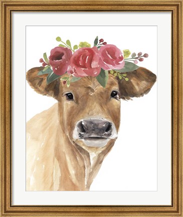 Framed Flowered Cow I Print