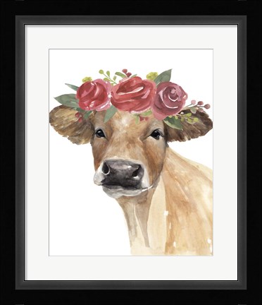 Framed Flowered Cow II Print