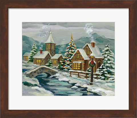 Framed Twilight Christmas Village Print