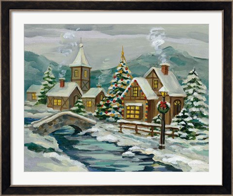 Framed Twilight Christmas Village Print