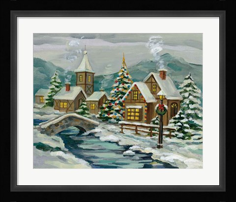 Framed Twilight Christmas Village Print