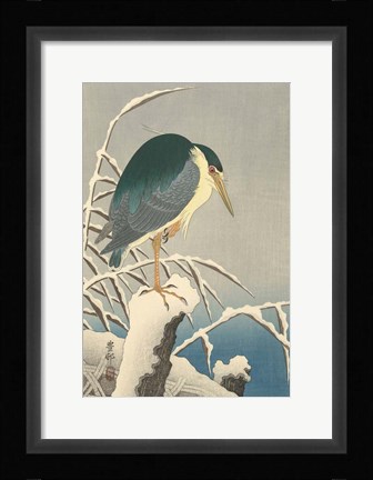 Framed Heron in Snow, 1920-1930 Print