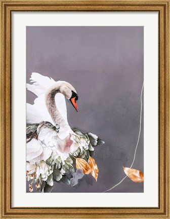 Framed Swan Gold 1 Print