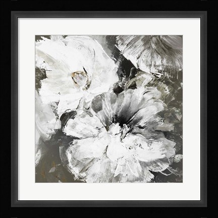 Framed White and Gray Flowers Print
