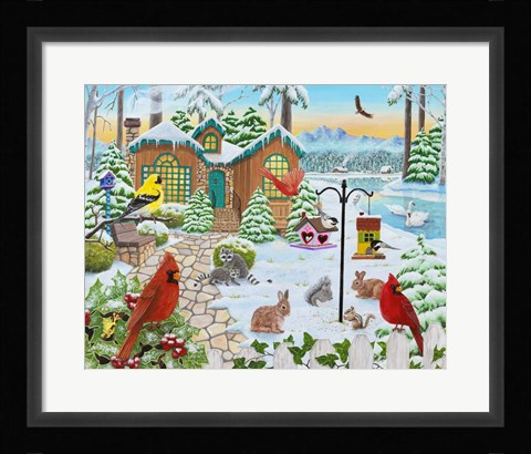 Framed Winter Cottage Print