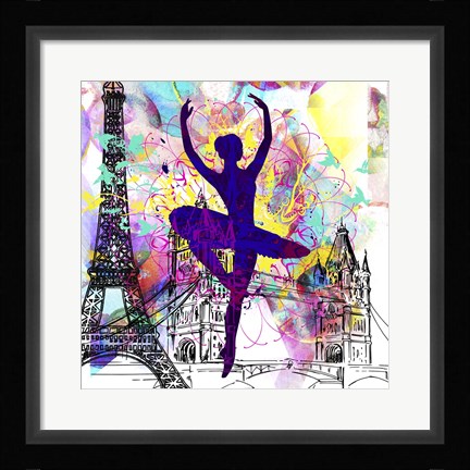 Framed London Ballerina Silhouette 1 Print