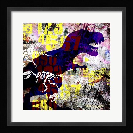 Framed Painted Dino 2 Grunge Print