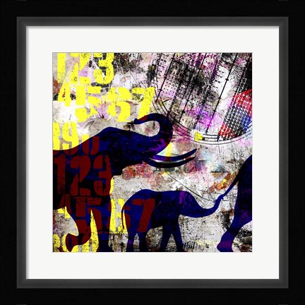 Framed Painted Elephant Grunge Print