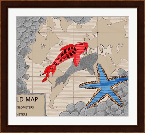 Framed Red Fish Over Chart Print