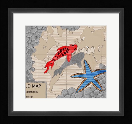 Framed Red Fish Over Chart Print