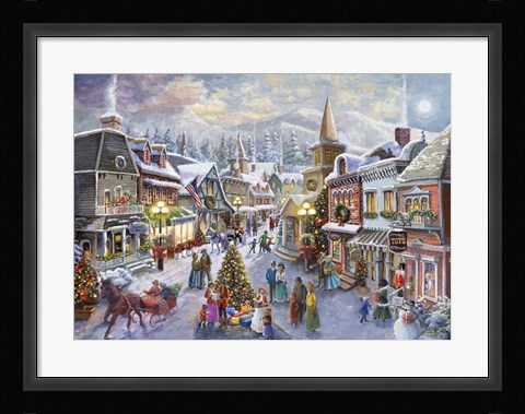 Framed Victorian Christmas Village Print