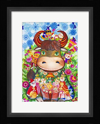 Framed Winter Cow Print