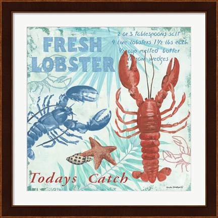 Framed Fresh Lobster - Aqua Print