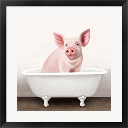 Framed Pig in Bathtub Solo Print