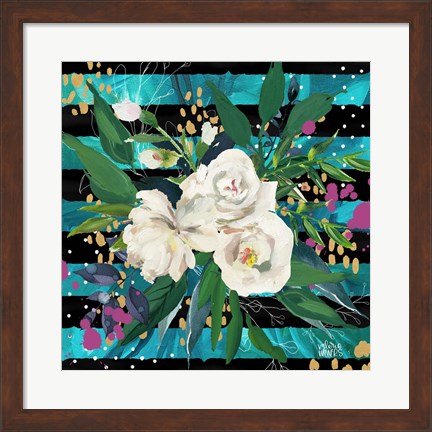 Framed Floral w/ Stripes Print