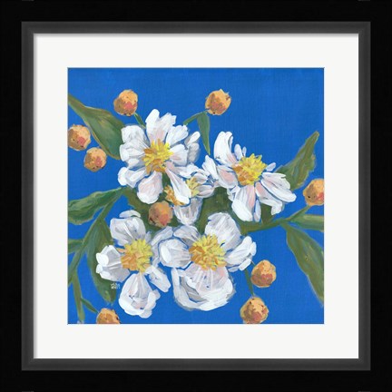 Framed Blue White Flowers Print