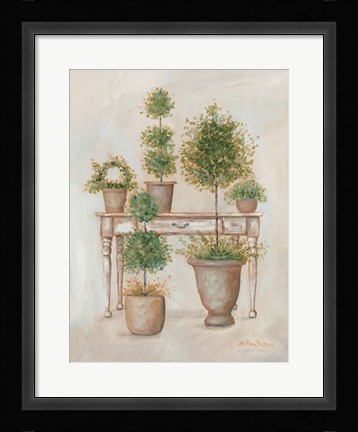 Framed Potting Bench &amp; Topiaries II Print