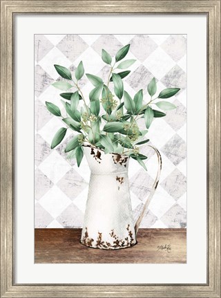 Framed Eucalyptus White Tin Pitcher Print