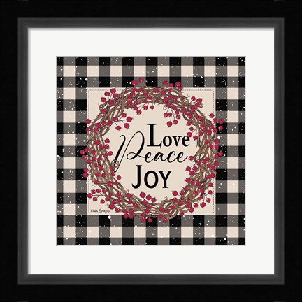 Framed Love Peace Joy with Berries Print