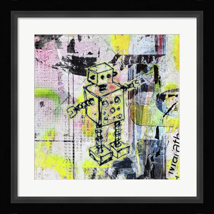 Framed Graffiti Graphic Robot Print
