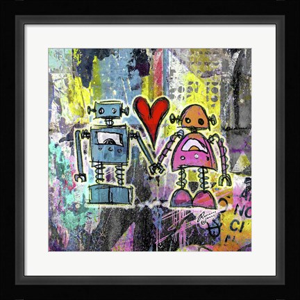 Framed Graffiti Pop Robot Love Print