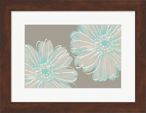 Framed Flower Pop Sketch II-Blue and Taupe Print