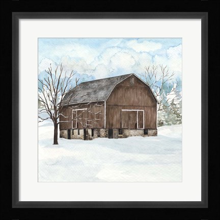 Framed Winter Barn Quilt I Print